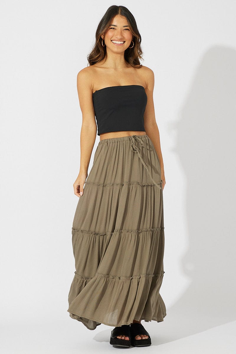 Green tiered cheap maxi skirt