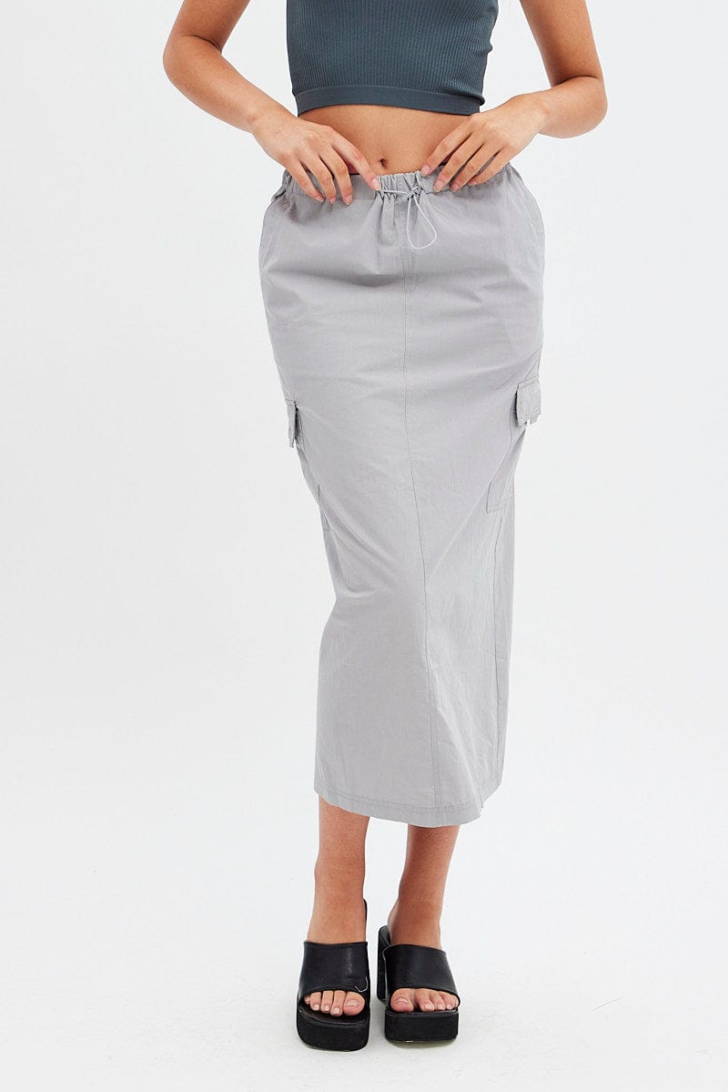 Grey Cargo Skirt Midi Cotton Ally Fashion