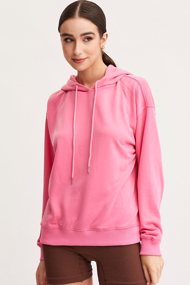 Pink long clearance hoodie