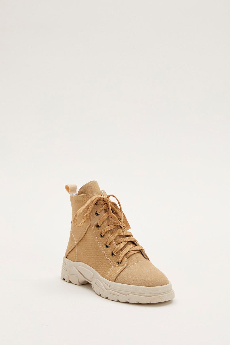Womenâs Beige Lace Up Hiking Boots | Ally Fashion