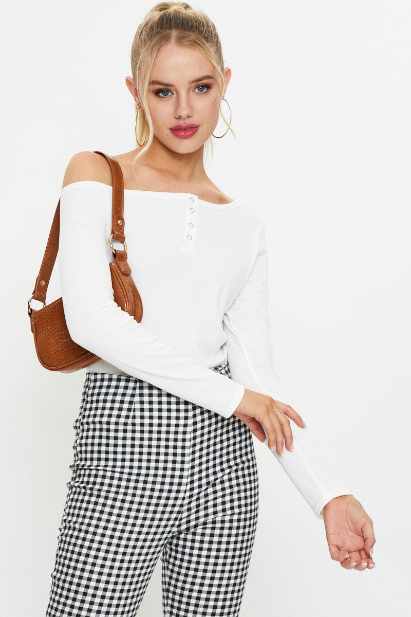 Women's White Snap Button Off Shoulder Knit | Ally Fashion