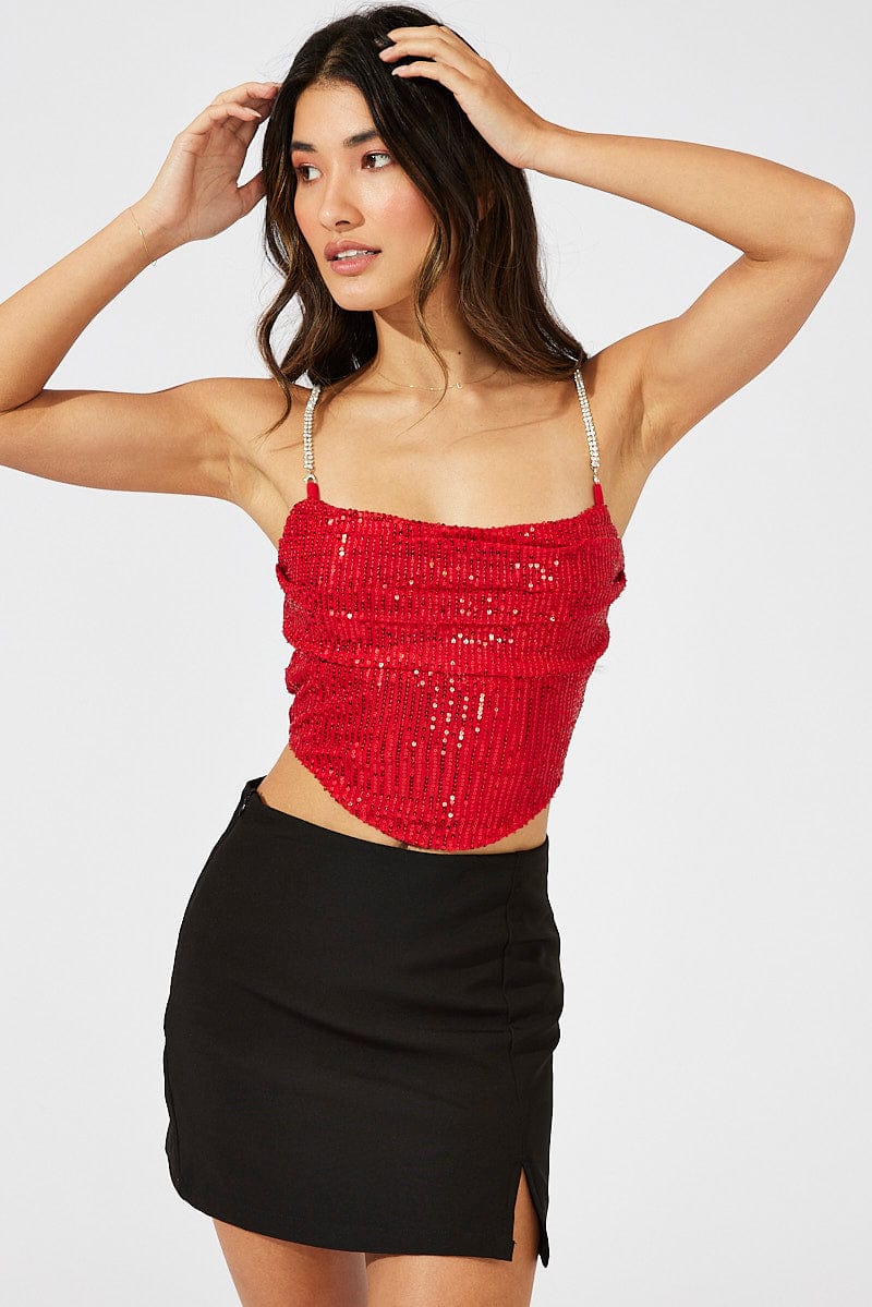 Red Coral Sequin Cowl Neck Sweater