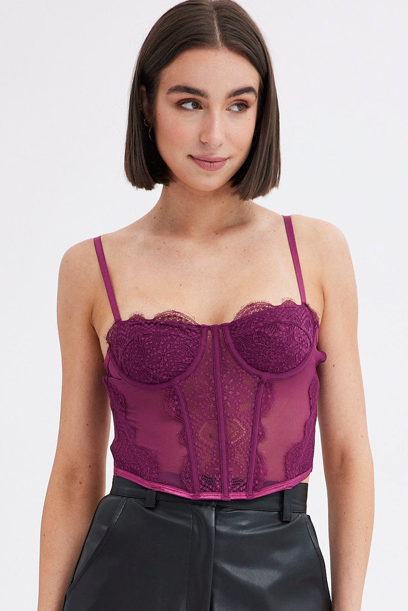 Purple Top Sweetheart Neckline Cami Lace Ally