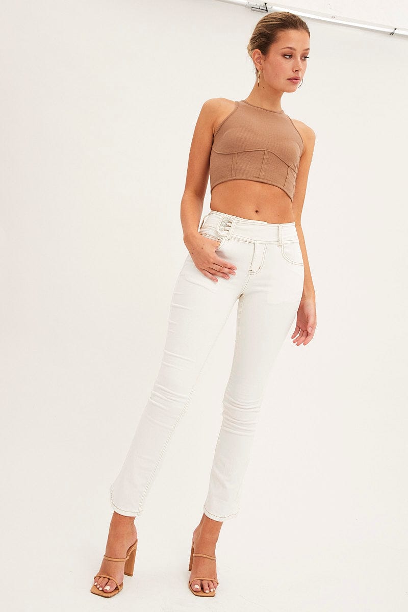 White Jeans for Women, Slim Fit with Ankle Flare