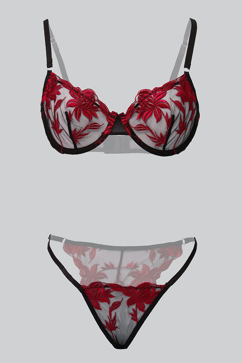 Red and maroon embroidered Lingerie set by