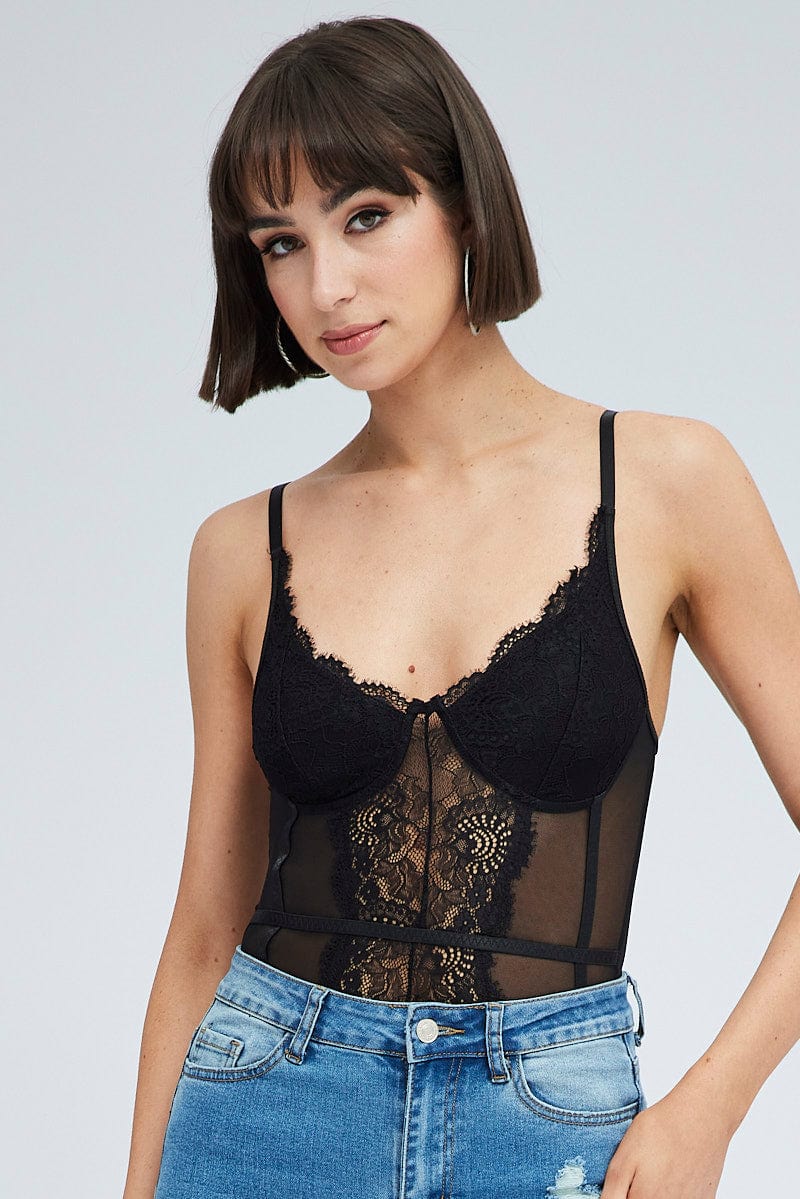 Black Lace Corset Bodysuit from Select on 21 Buttons