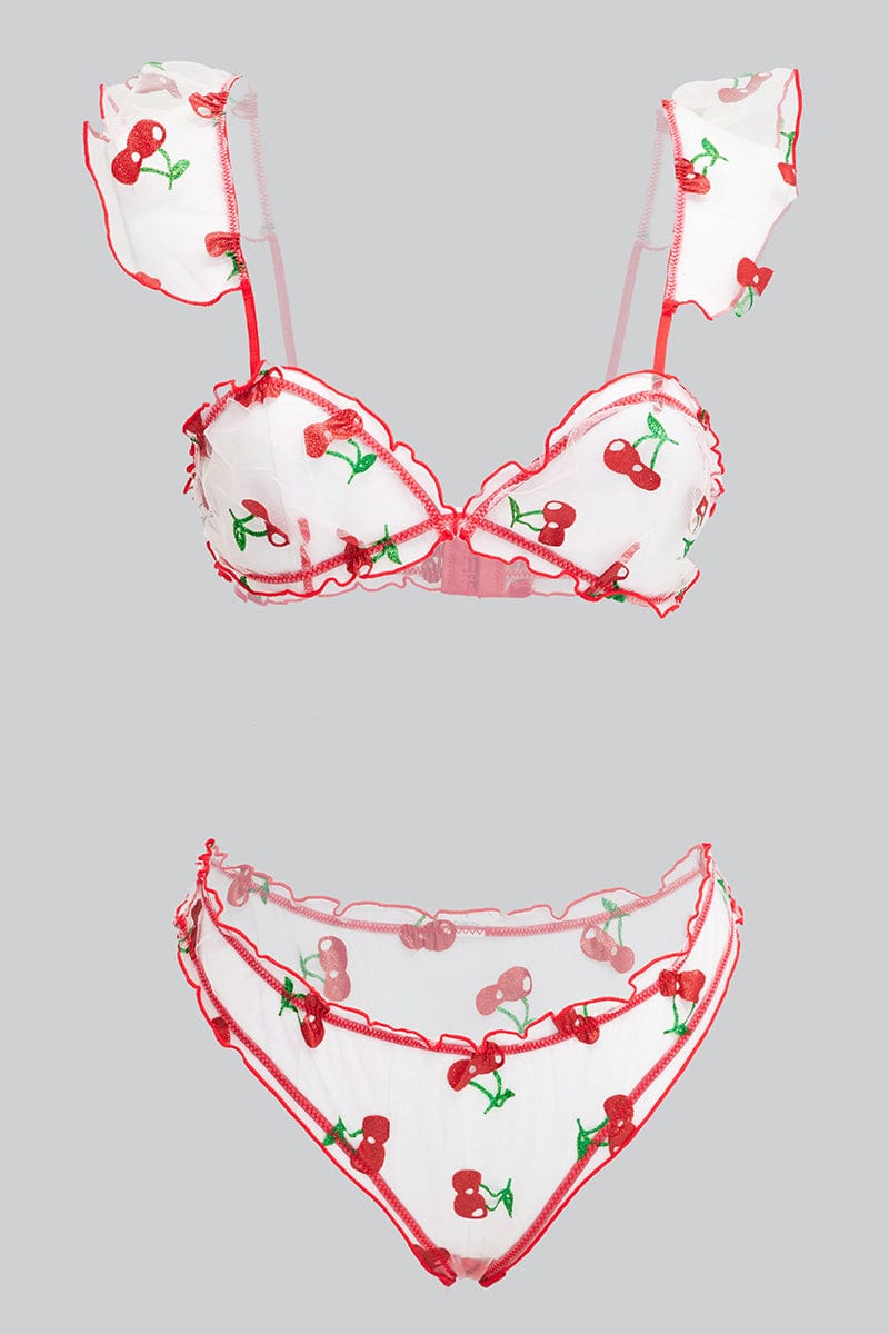 Red Cherry Embroidery Lingerie Set