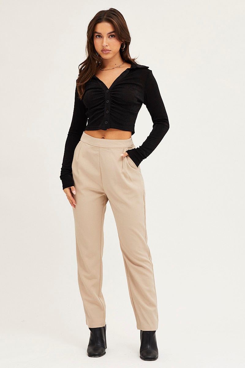 Women's Brown Cropped Pants High Waist Workwear