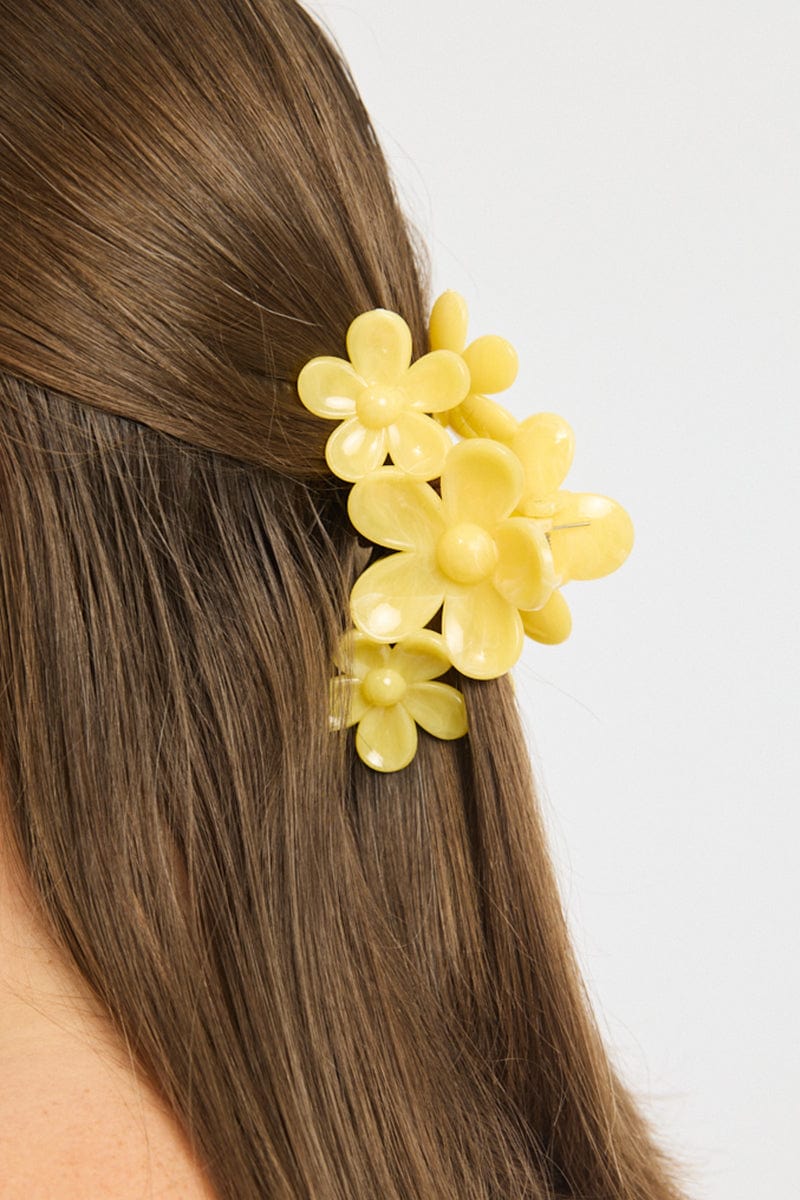 Yellow Marbled Flower Claw Clip