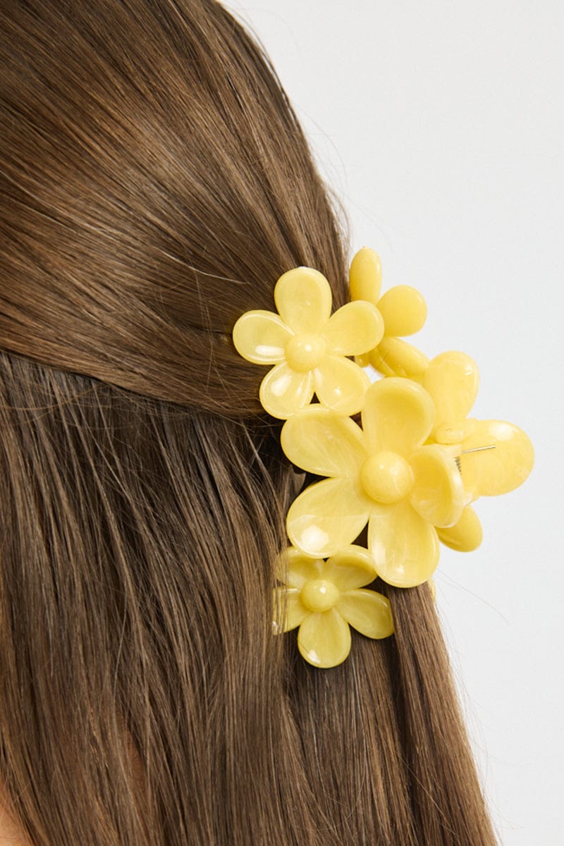 Yellow Marbled Flower Claw Clip