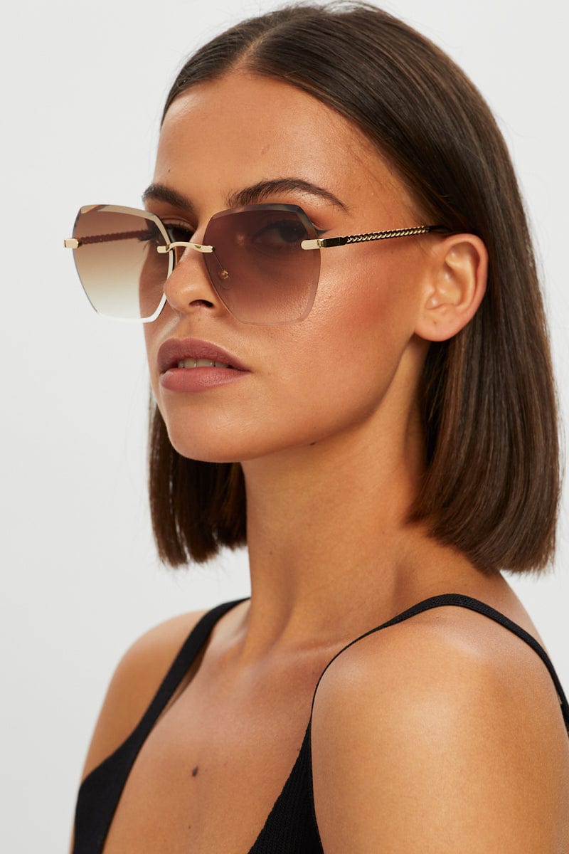 BROWN Oversized Square Sunglasses For Women By Ally 