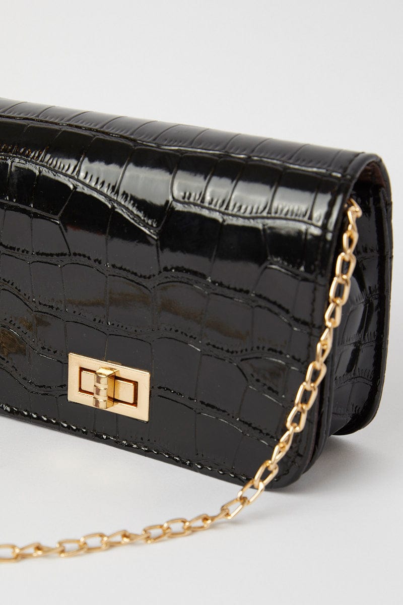 Black Nyla Rose Mock Croc Bag for Women by Ally