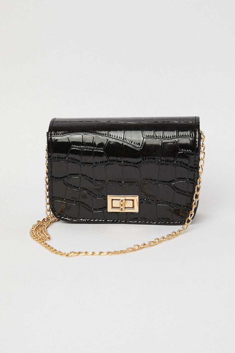 Black Nyla Rose Mock Croc Bag for Women by Ally