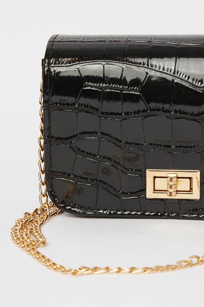 Black Nyla Rose Mock Croc Bag for Women by Ally