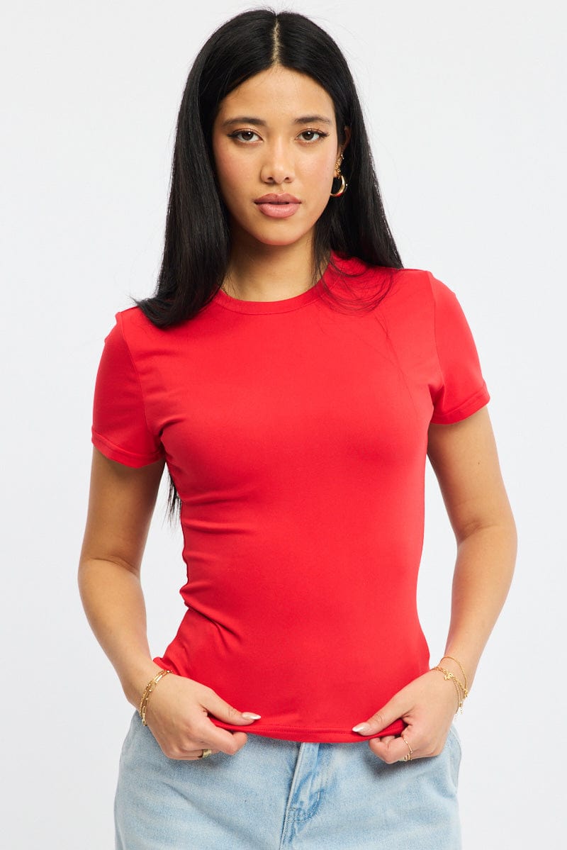 Red T-shirt Short Sleeve Crew Neck