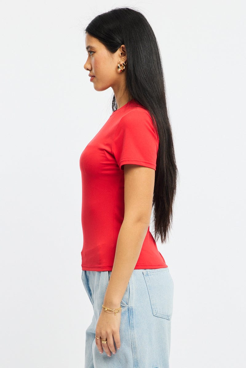 Red T-shirt Short Sleeve Crew Neck