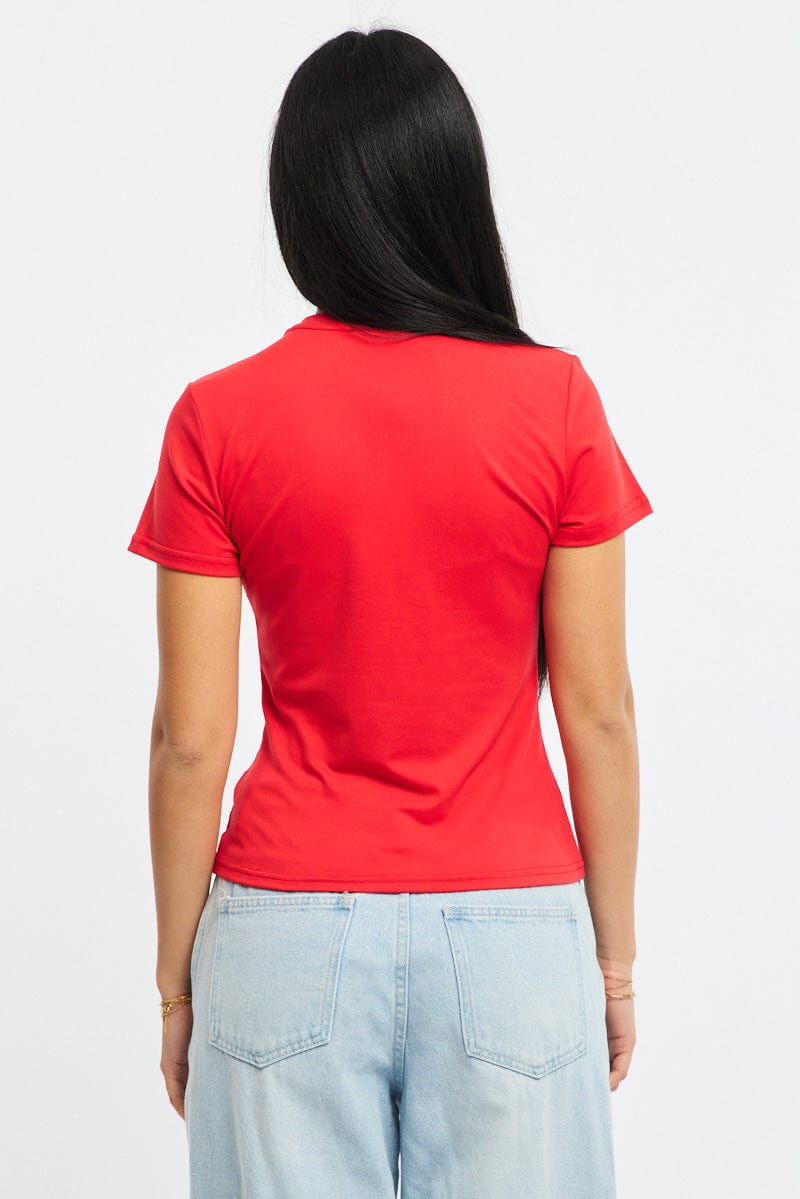 Red T-shirt Short Sleeve Crew Neck