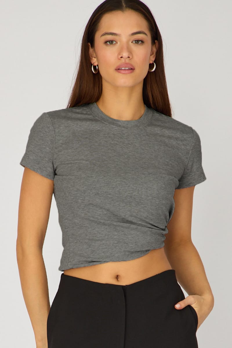 Grey Marle Cotton T-shirt Short Sleeve Round Neck