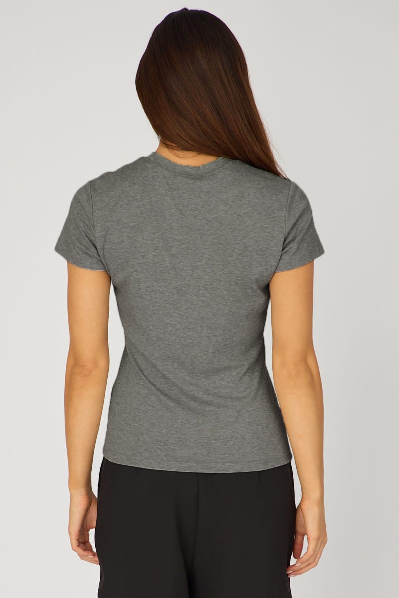 Grey Marle Cotton T-shirt Short Sleeve Round Neck