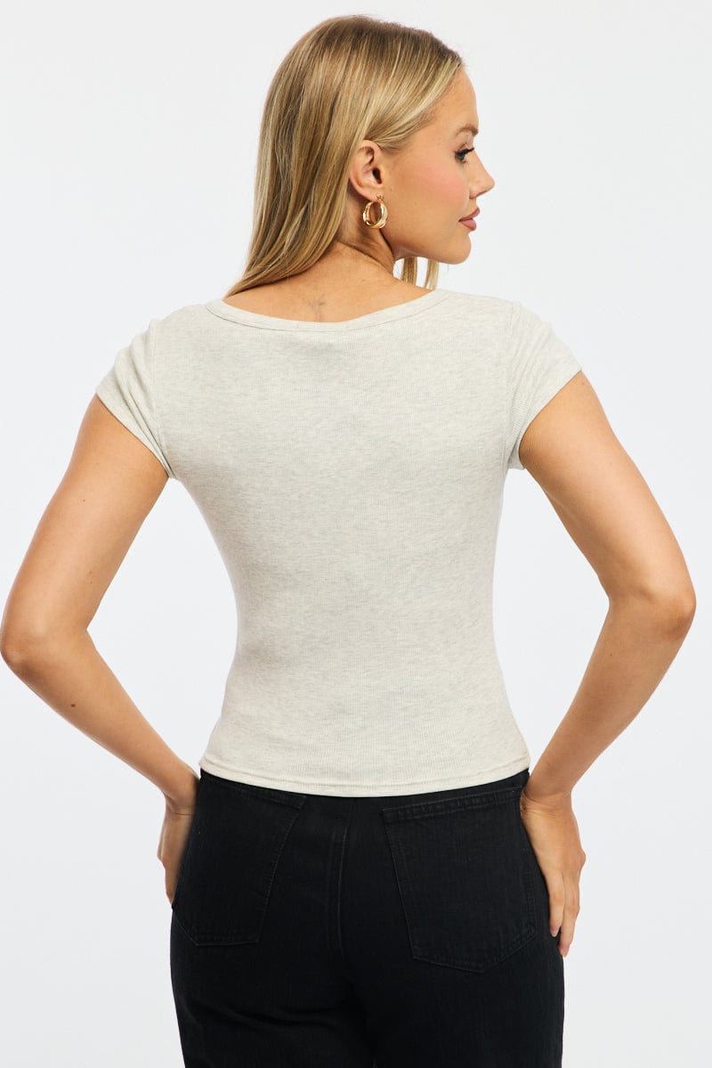Grey Button Down Tee Short Sleeve Rib
