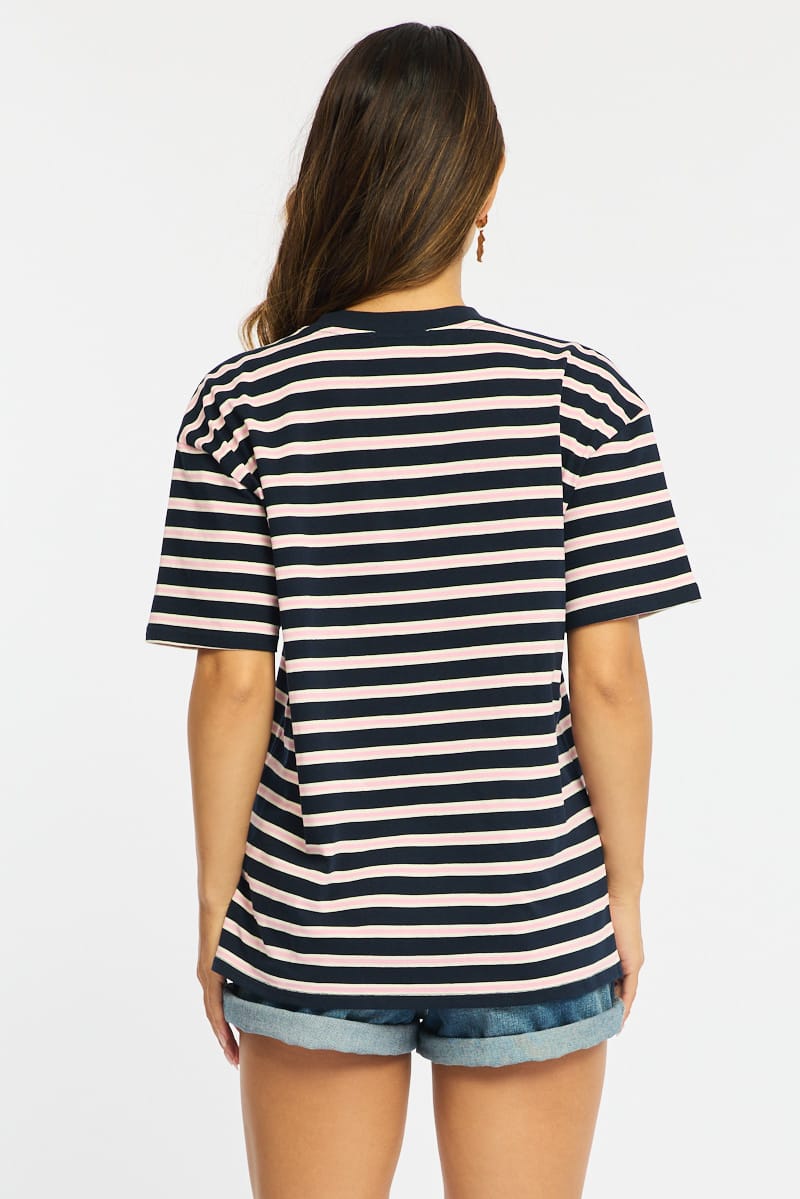 Pink Stripe Oversized Tee Short Sleeve