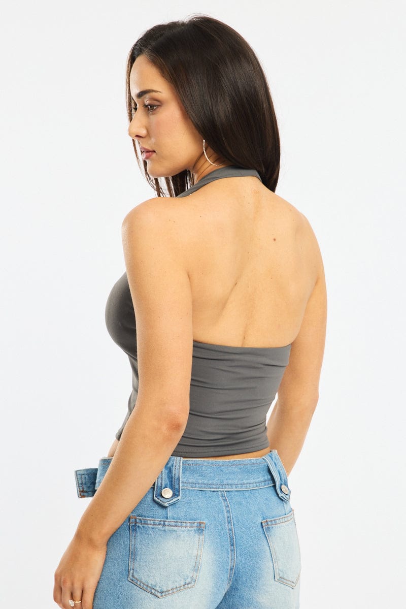 Grey Supersoft Halter Neck Top