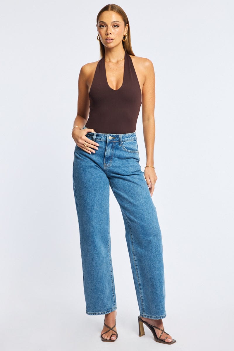 Brown Halter Neck Bodysuit
