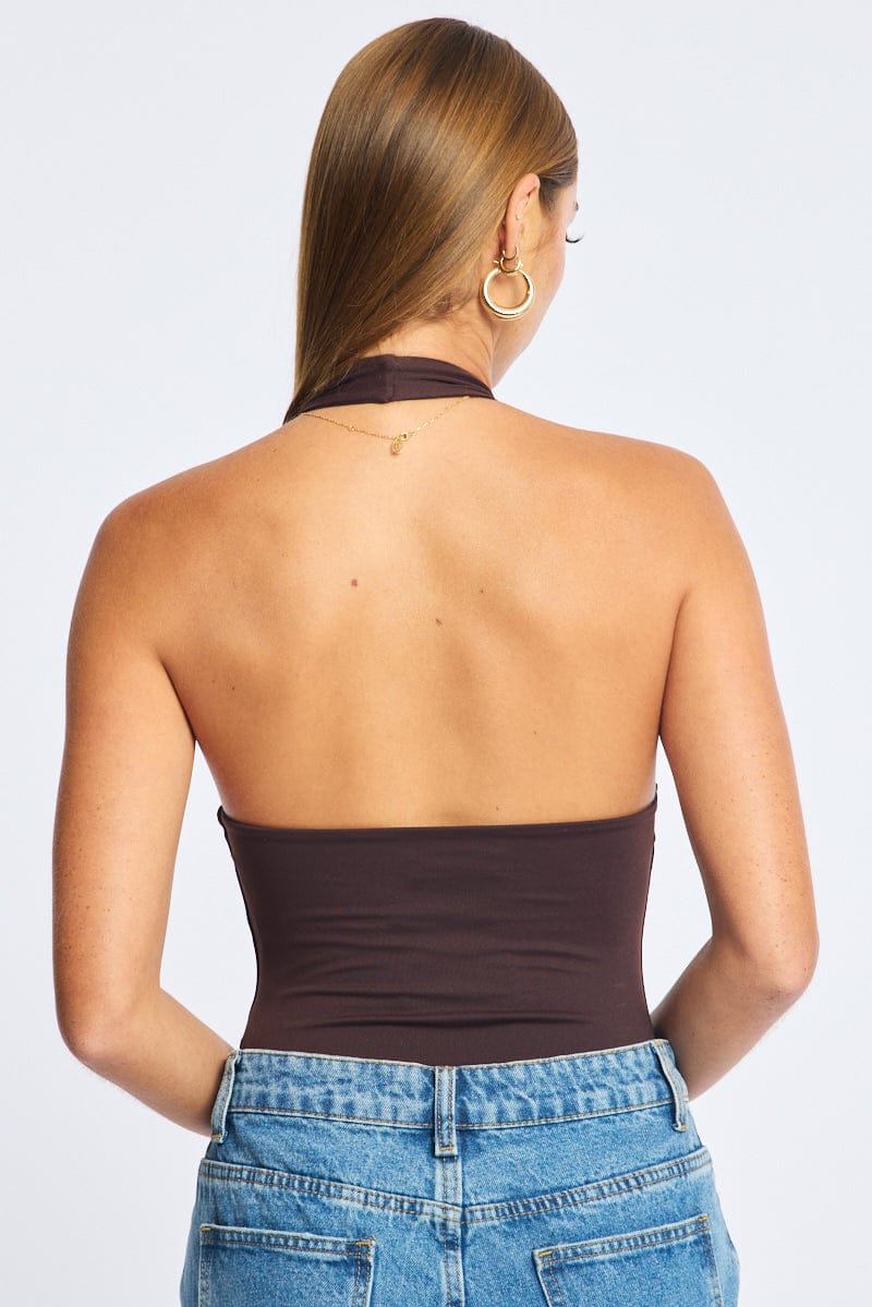 Brown Halter Neck Bodysuit