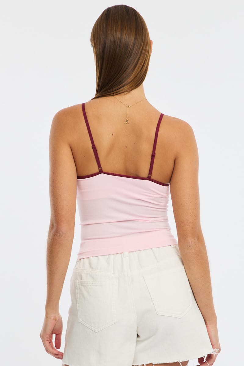 Pink Singlet Top Contrast Binding Seamless