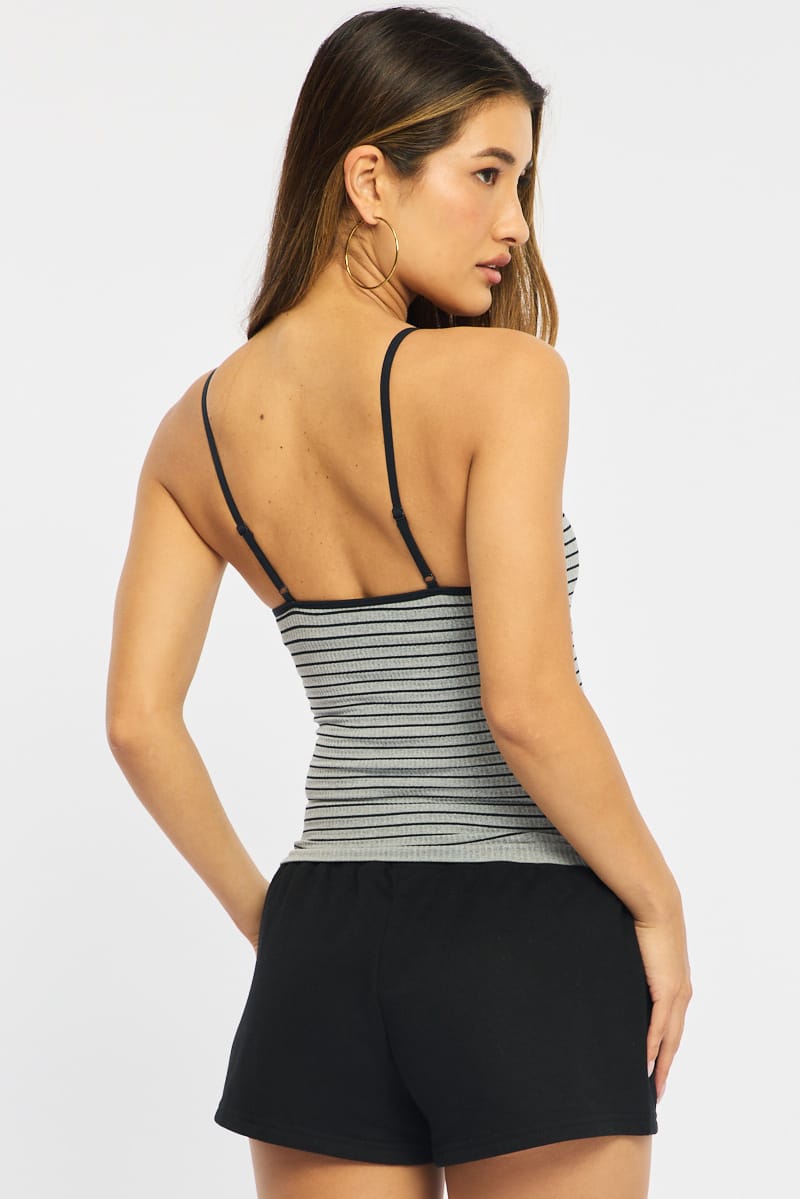 Grey Stripe Singlet Top Stripe Seamless