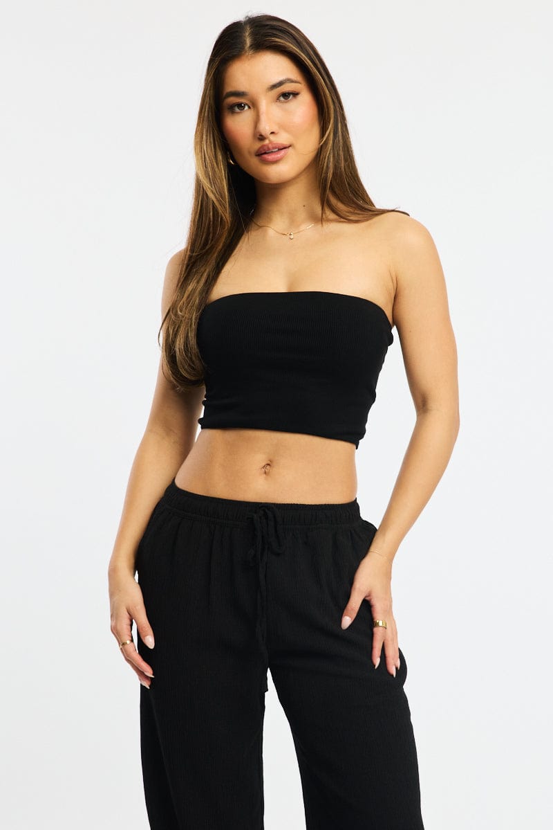 Black Bandeau Top Cotton Rib