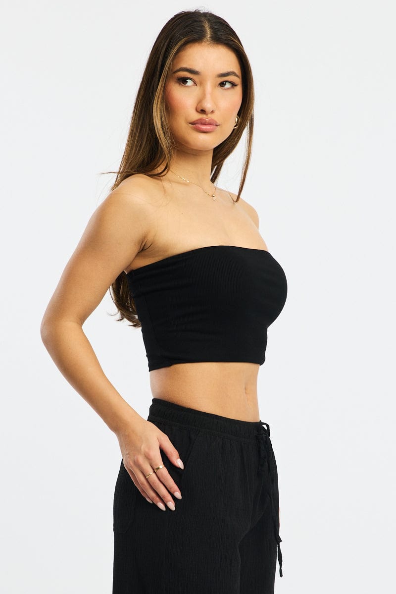 Black Bandeau Top Cotton Rib