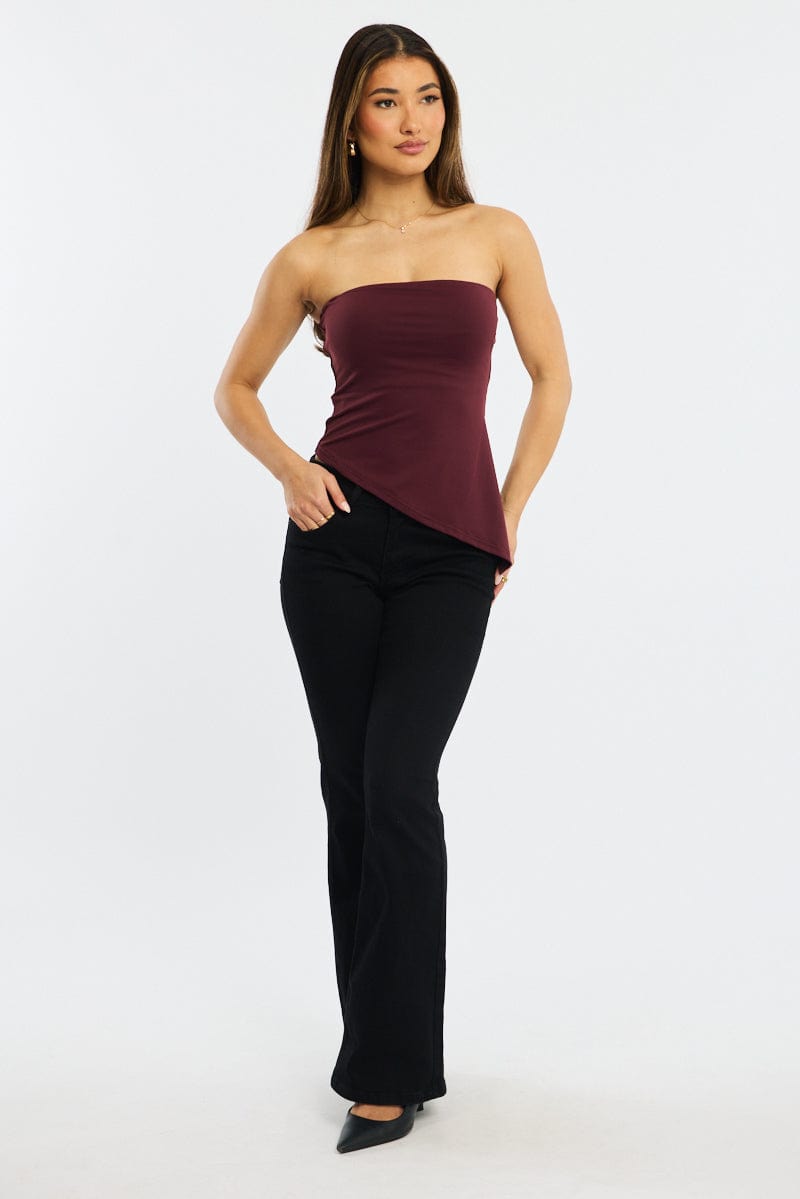 Red Bandeau Top Asymmetric Hem