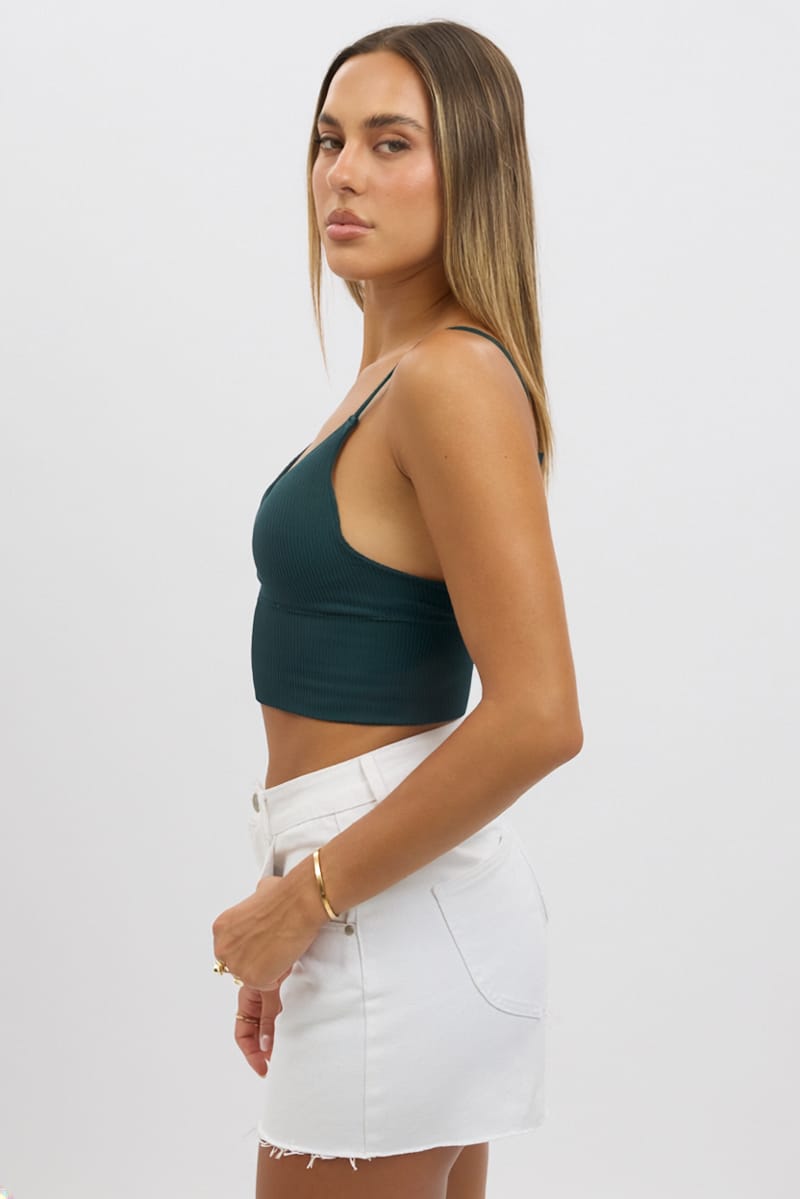 Green V-neck Cami Crop Top Top Seamless