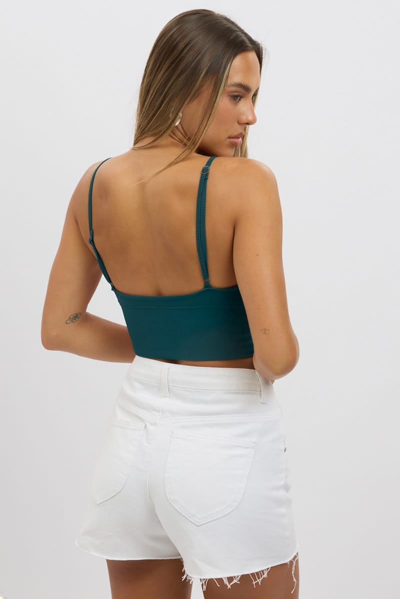 Green V-neck Cami Crop Top Top Seamless
