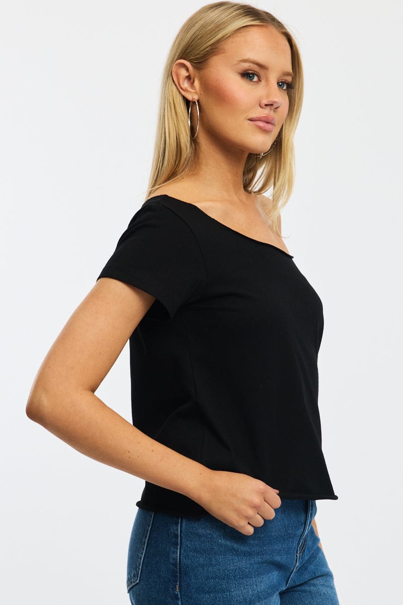 Black Off Shoulder Tee Short Sleeve