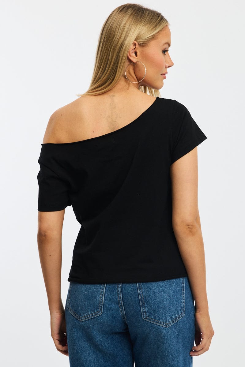 Black Off Shoulder Tee Short Sleeve