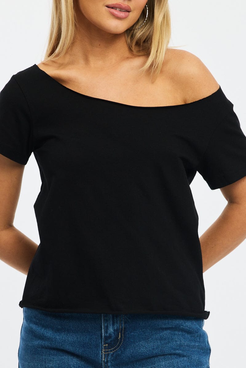 Black Off Shoulder Tee Short Sleeve