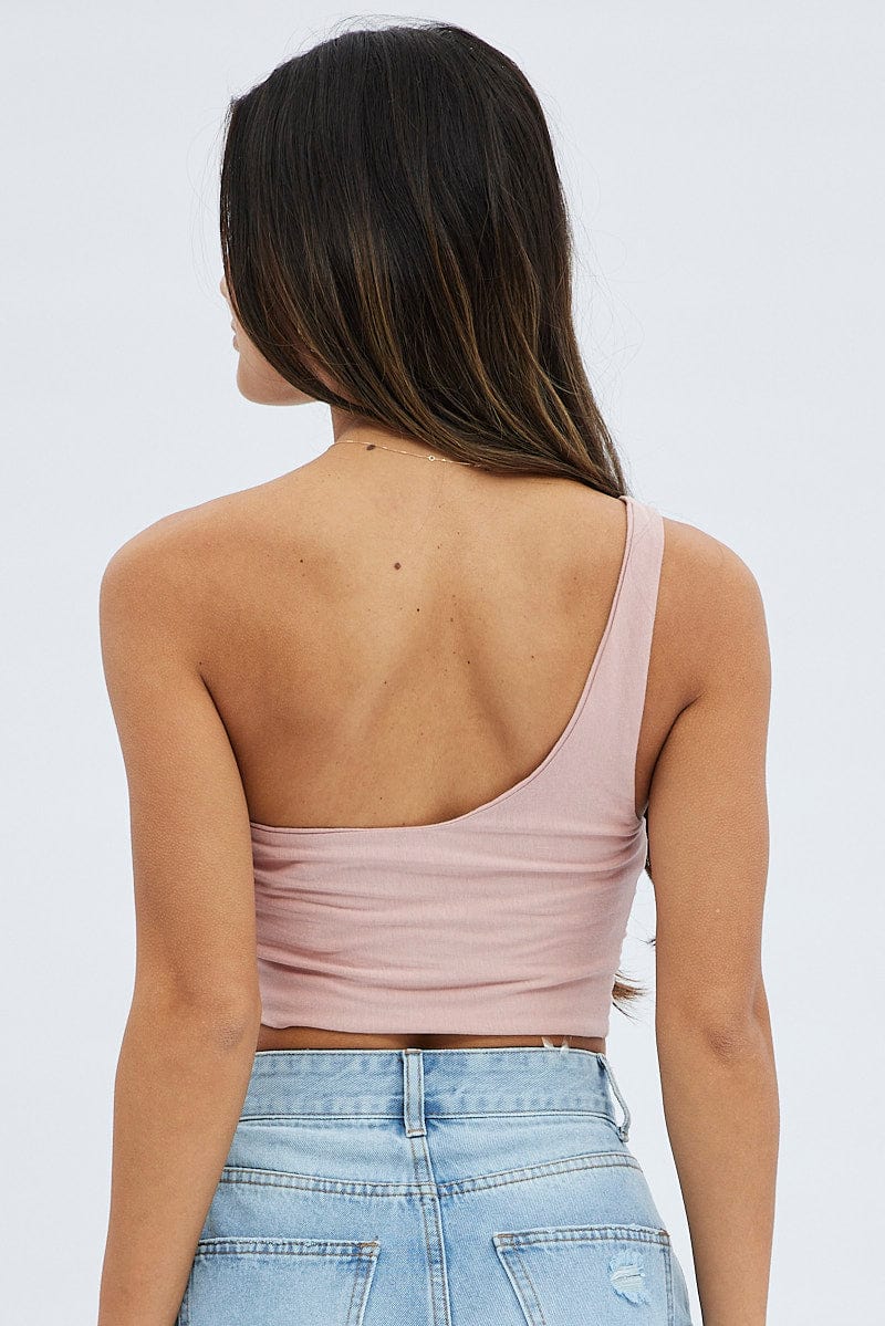 Pink One Shoulder Crop Top for Women by Ally