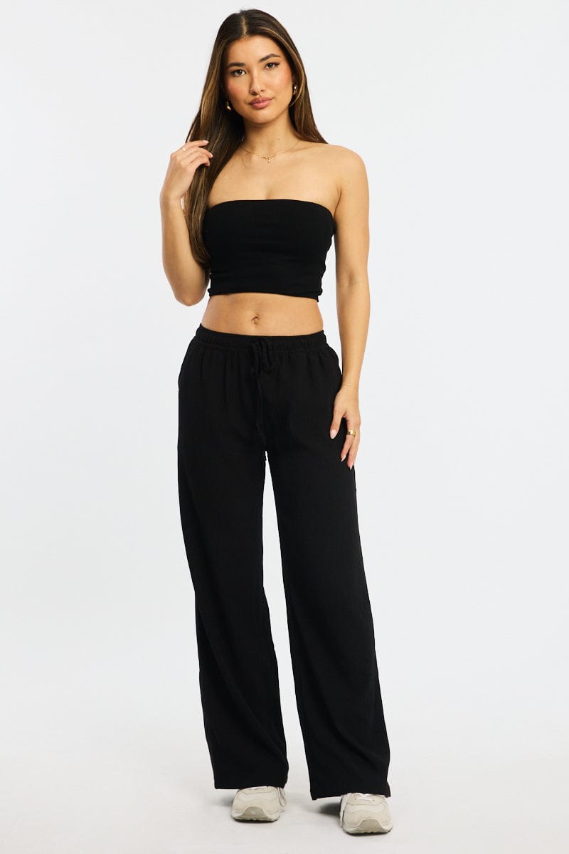 Black Wide Leg Pants Elasticated Waist