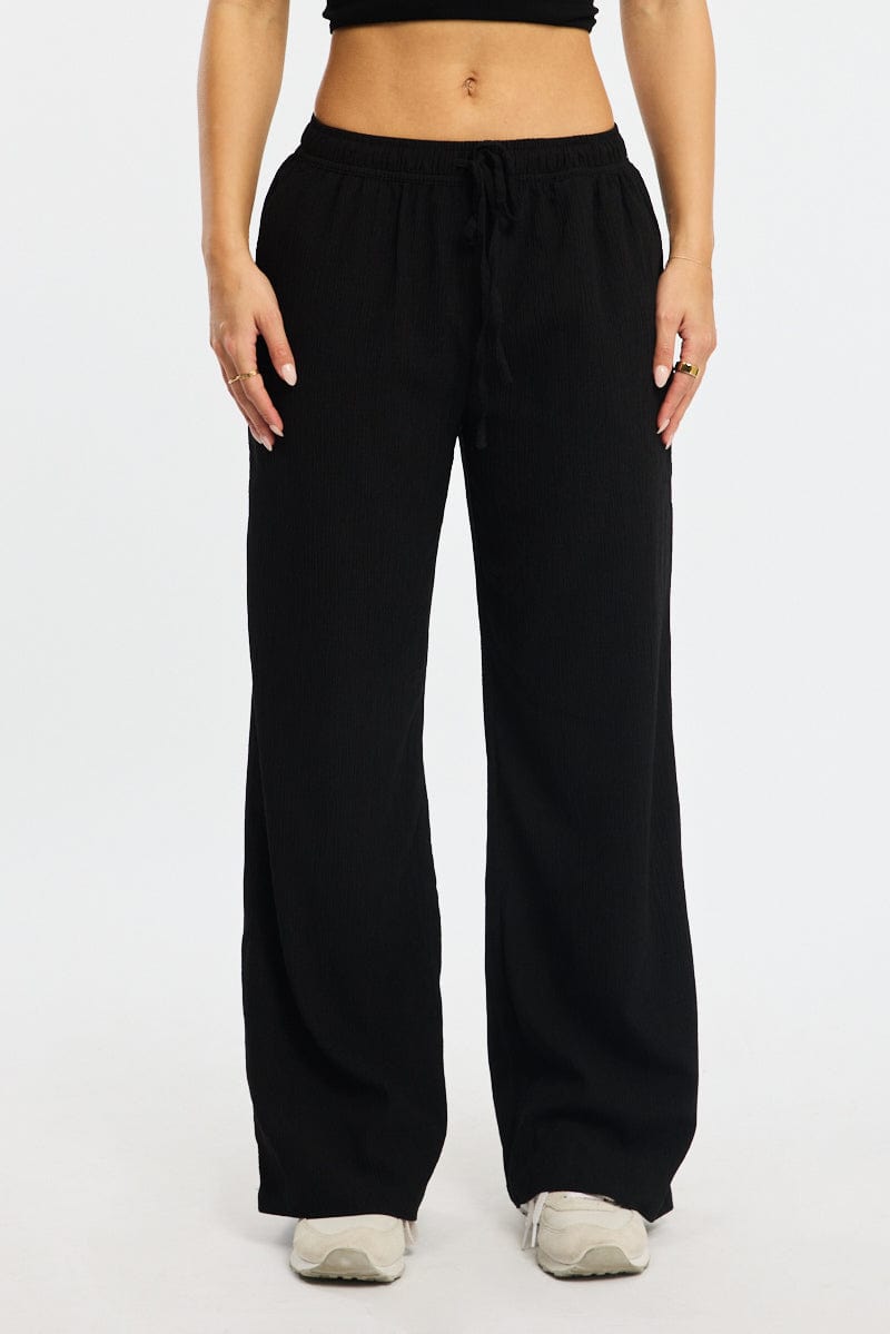 Black Wide Leg Pants Elasticated Waist