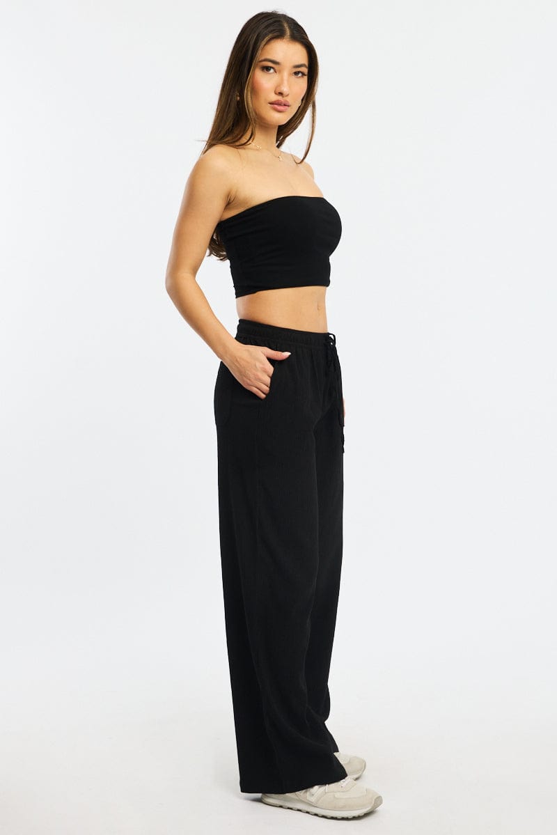 Black Wide Leg Pants Elasticated Waist