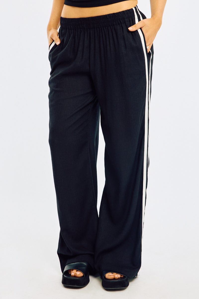 Black Wide Leg Pants Side Stripe