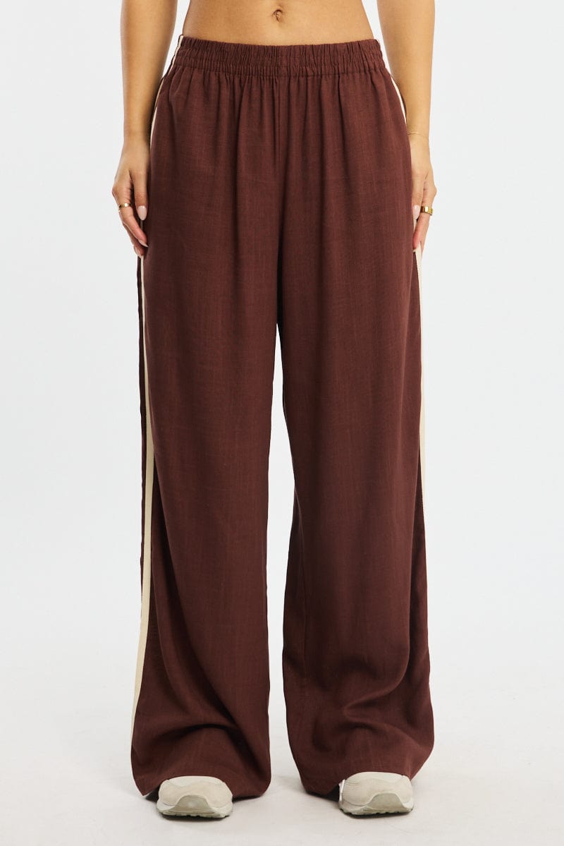 Brown Wide Leg Pants Side Stripe