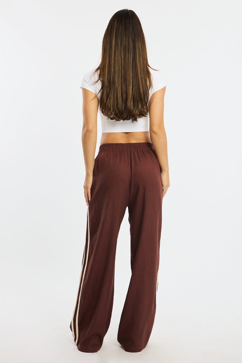 Brown Wide Leg Pants Side Stripe