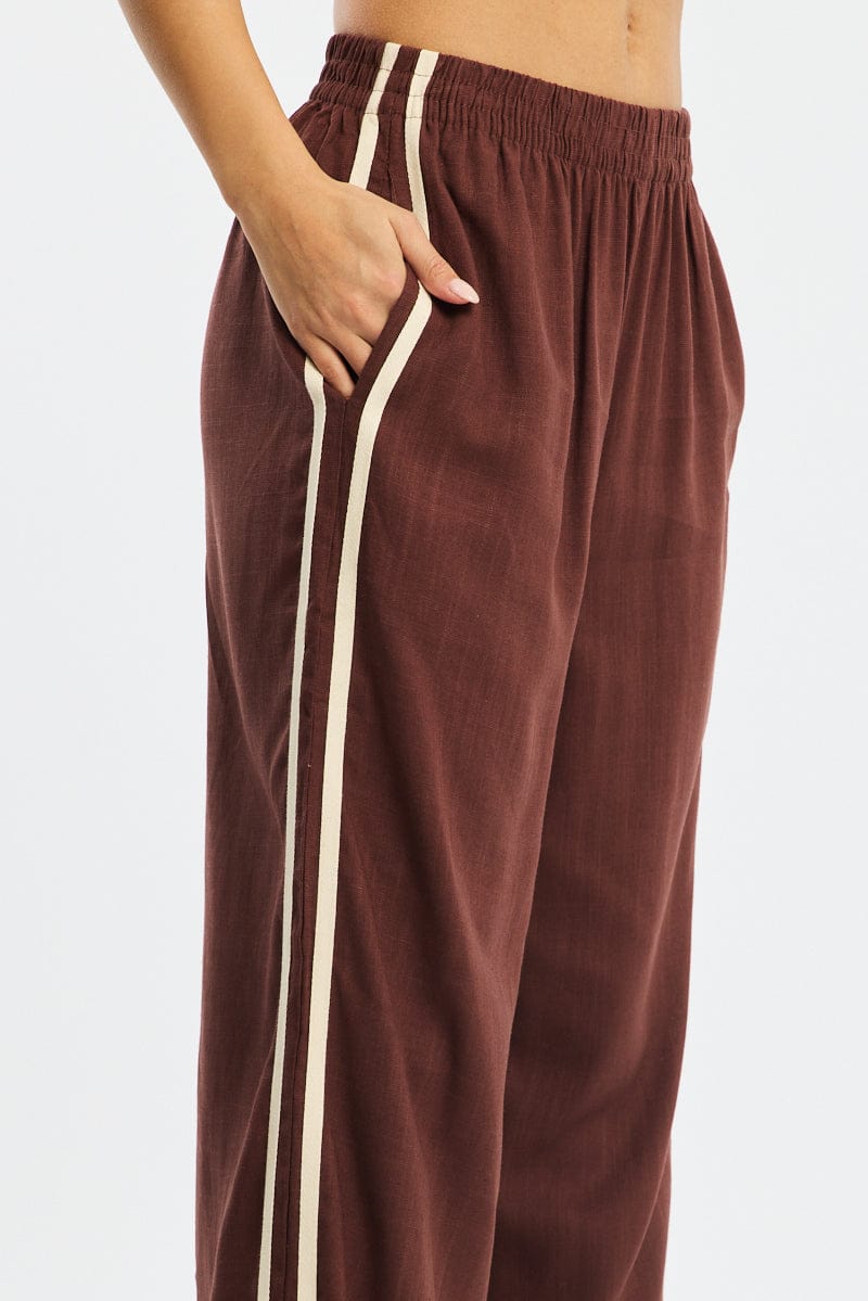 Brown Wide Leg Pants Side Stripe