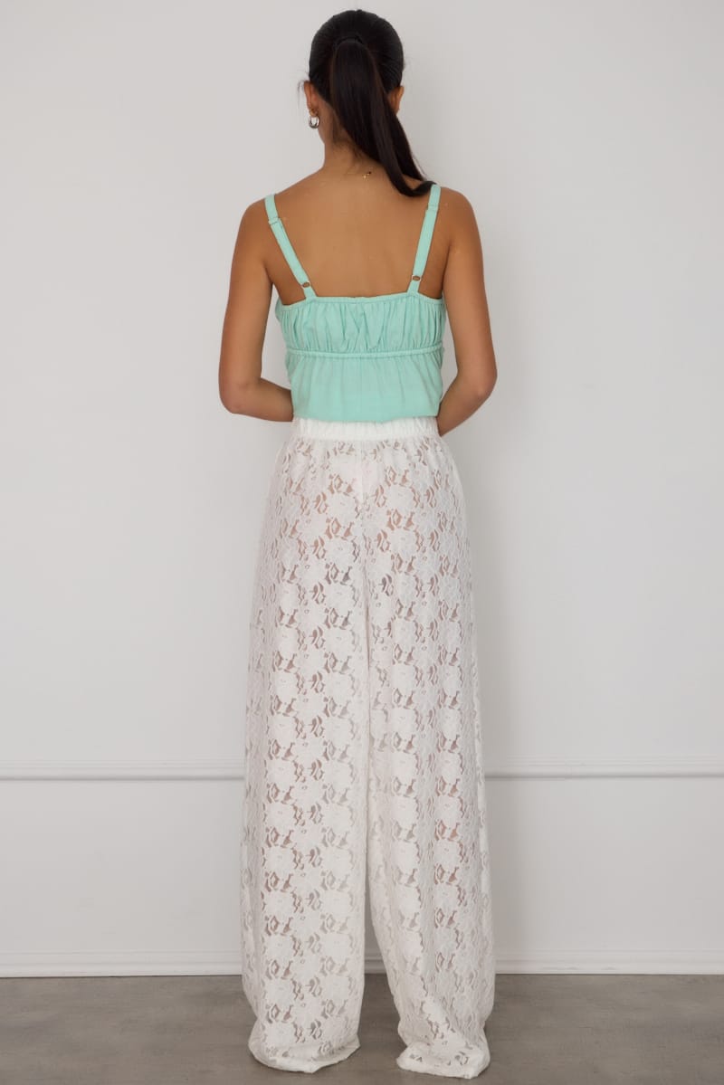 White Wide Leg Pants Lace