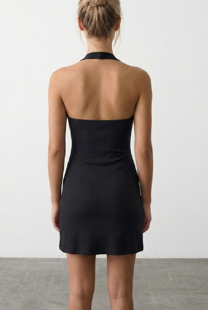 Black Halter Neck Skater Dress