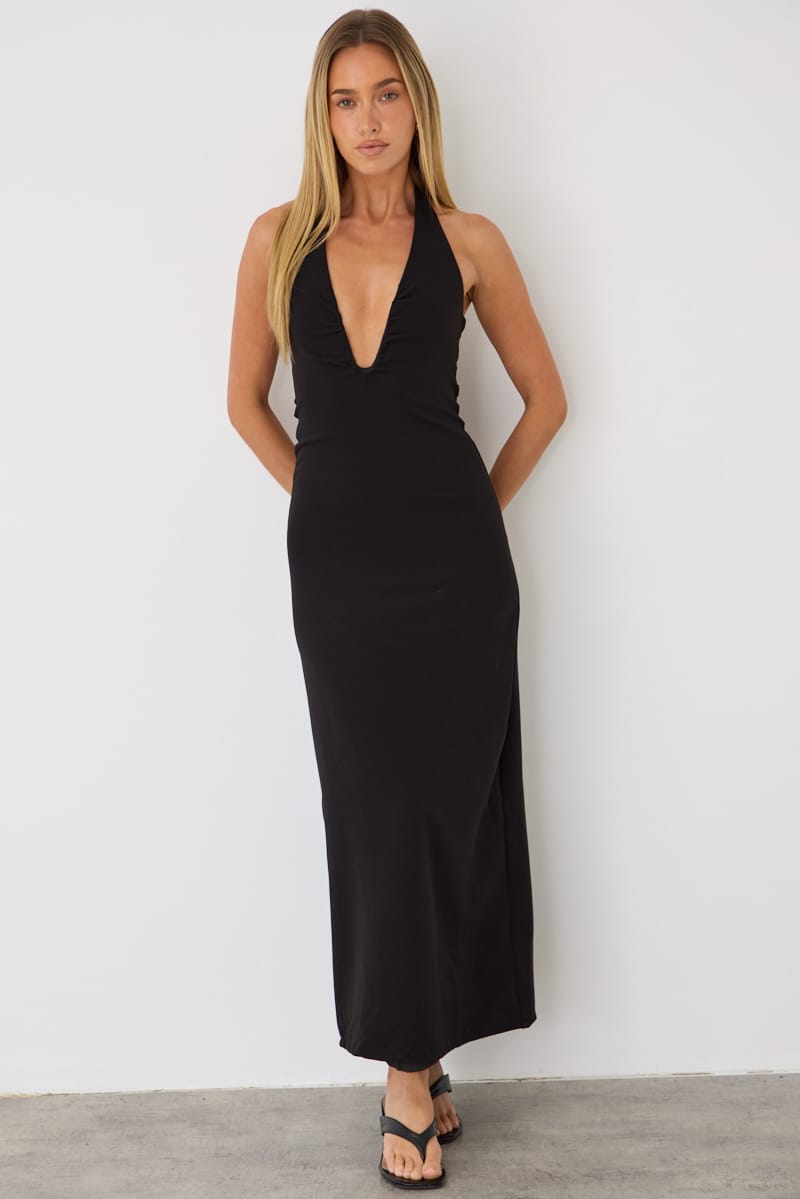Black Midi Plunge Dress