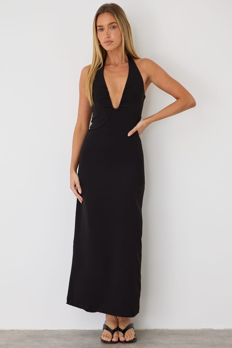 Black Midi Plunge Dress